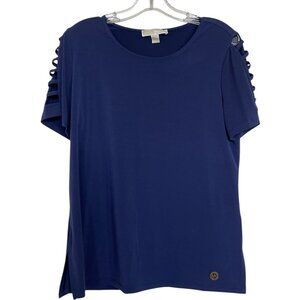 Michael Kors Womens Shirt Top Size Large L Blue Cut Out Short Sleeves Ladies